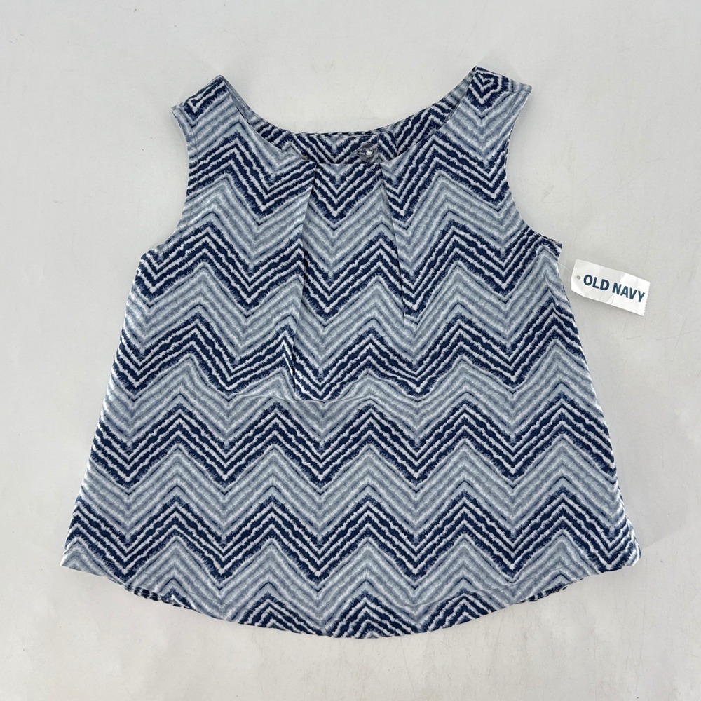 Old Navy Girls Chevron Zigzag Tank Top Buttons Blue White Size 5T
